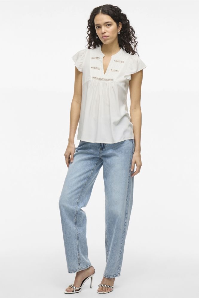 VIVISIA V-NECK C/S PLEATED TOP/TES 14106953 CLOUD DANCER